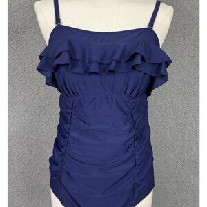 SummerMae Women's One Piece Swimsuit Ruched Ruffled Padded Blue Medium NWT's